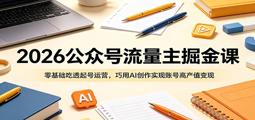 2026公众号流量主掘金课:零基础吃透起号运营,巧用AI创作实现账号高产值变现青祥项目库-闲云创业网-老谢轻创网-中创网-福缘网-冒泡网-资源之家-魔方项目库青祥项目库