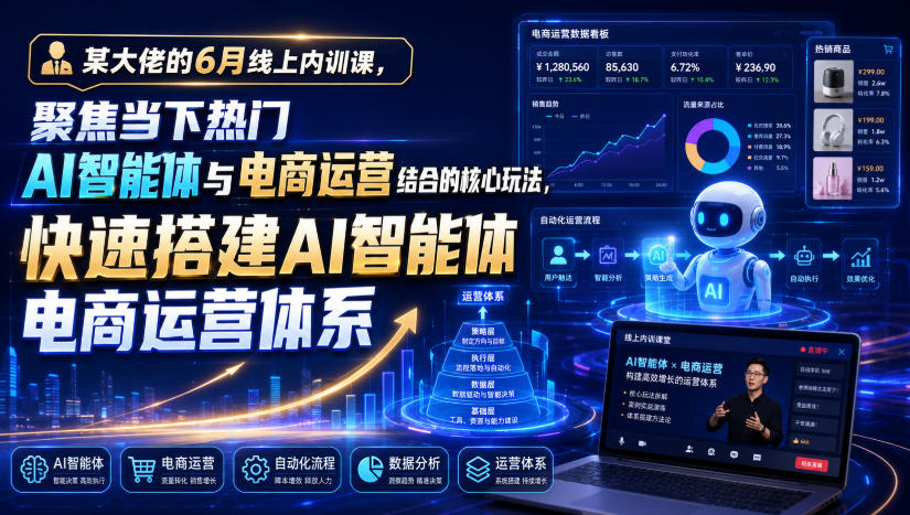 某大佬的6月线上内训课，聚焦当下热门AI智能体与电商运营结合的核心玩法，快速搭建AI智能体电商运营体系青祥项目库-闲云创业网-老谢轻创网-中创网-福缘网-冒泡网-资源之家-魔方项目库青祥项目库