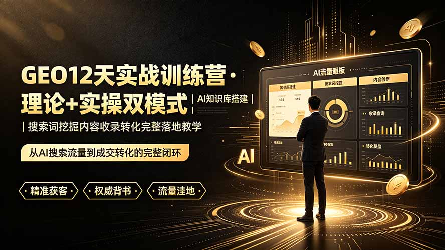 GEO12天实战训练营·理论+实操双模式｜AI知识库搭建｜搜索词挖掘内容收录转化完整落地教学青祥项目库-闲云创业网-老谢轻创网-中创网-福缘网-冒泡网-资源之家-魔方项目库青祥项目库