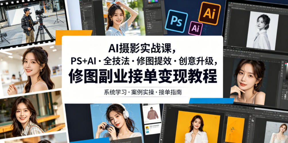AI摄影实战课，PS+AI・全技法・修图提效・创意升级，修图副业接单变现教程青祥项目库-闲云创业网-老谢轻创网-中创网-福缘网-冒泡网-资源之家-魔方项目库青祥项目库