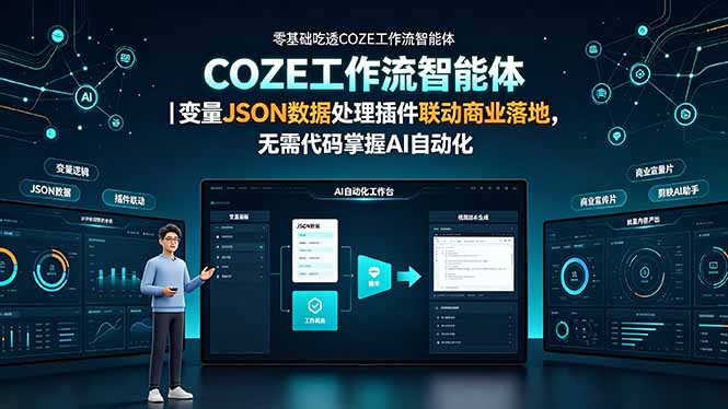 零基础吃透COZE工作流智能体｜变量JSON数据处理插件联动商业落地，无需代码掌握AI自动化青祥项目库-闲云创业网-老谢轻创网-中创网-福缘网-冒泡网-资源之家-魔方项目库青祥项目库