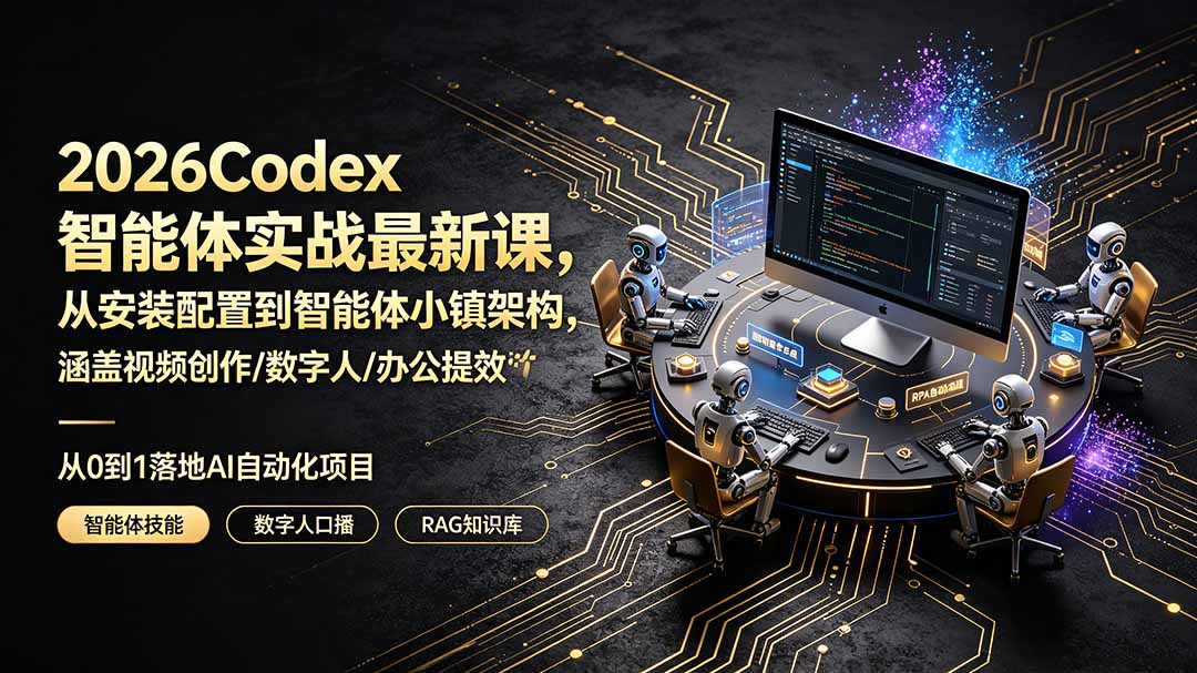 2026Codex智能体实战最新课，从安装配置到智能体小镇架构，涵盖视频创作/数字人/办公提效全技能青祥项目库-闲云创业网-老谢轻创网-中创网-福缘网-冒泡网-资源之家-魔方项目库青祥项目库