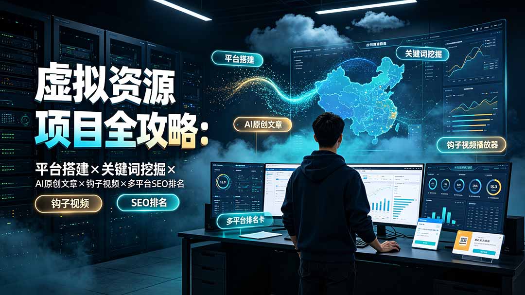 虚拟资源项目全攻略：平台搭建×关键词挖掘×AI原创文章×钩子视频×多平台SEO排名青祥项目库-闲云创业网-老谢轻创网-中创网-福缘网-冒泡网-资源之家-魔方项目库青祥项目库