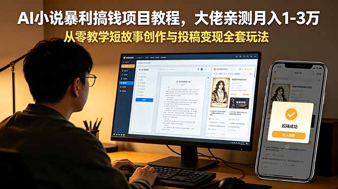 AI小说暴利搞钱项目教程，大佬亲测月入1-3万，从零教学短故事创作与投稿变现全套玩法青祥项目库-闲云创业网-老谢轻创网-中创网-福缘网-冒泡网-资源之家-魔方项目库青祥项目库