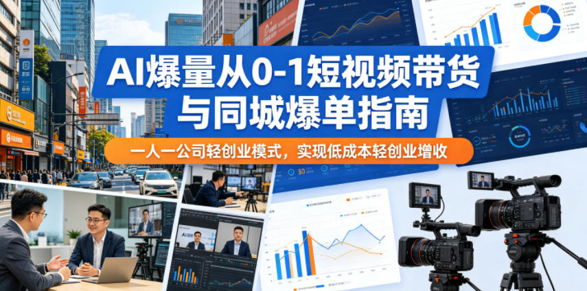 AI爆量从0-1短视频带货与同城爆单指南，一人一公司轻创业模式，实现低成本轻创业增收青祥项目库-闲云创业网-老谢轻创网-中创网-福缘网-冒泡网-资源之家-魔方项目库青祥项目库