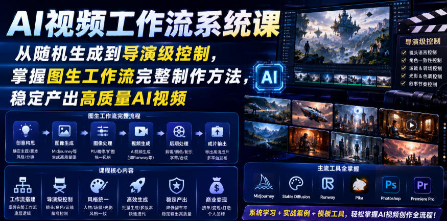 AI视频工作流系统课，从随机生成到导演级控制，掌握图生工作流完整制作方法，稳定产出高质量AI视频青祥项目库-闲云创业网-老谢轻创网-中创网-福缘网-冒泡网-资源之家-魔方项目库青祥项目库
