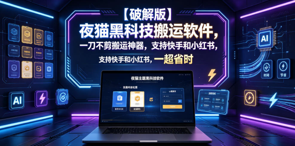 【破解版】夜猫黑科技搬运软件，一刀不剪搬运神器，支持快手和小红书，一键搬运超省时！青祥项目库-闲云创业网-老谢轻创网-中创网-福缘网-冒泡网-资源之家-魔方项目库青祥项目库