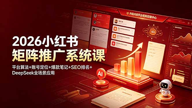 2026小红书矩阵推广系统课：平台算法+账号定位+爆款笔记+SEO排名+DeepSeek全场景应用青祥项目库-闲云创业网-老谢轻创网-中创网-福缘网-冒泡网-资源之家-魔方项目库青祥项目库