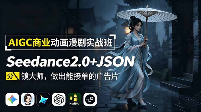 AIGC商业动画漫剧实战班-更新：Seedance2.0+JSON分镜大师，做出能接单的广告片青祥项目库-闲云创业网-老谢轻创网-中创网-福缘网-冒泡网-资源之家-魔方项目库青祥项目库