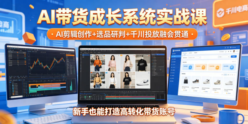 AI带货成长系统实战课，AI剪辑创作+选品研判+千川投放融会贯通，新手也能打造高转化带货账号(更新2026年)青祥项目库-闲云创业网-老谢轻创网-中创网-福缘网-冒泡网-资源之家-魔方项目库青祥项目库