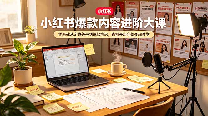 小红书爆款内容进阶大课，零基础从定位养号到爆款笔记，直播开店完整变现教学青祥项目库-闲云创业网-老谢轻创网-中创网-福缘网-冒泡网-资源之家-魔方项目库青祥项目库