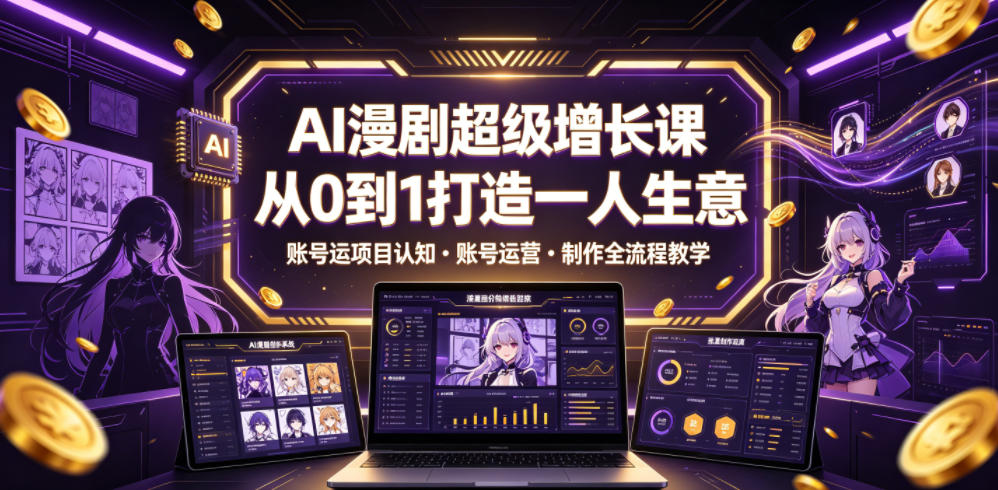 AI漫剧超级增长课，从0到1打造一人生意，项目认知・账号运营・制作全流程教学青祥项目库-闲云创业网-老谢轻创网-中创网-福缘网-冒泡网-资源之家-魔方项目库青祥项目库