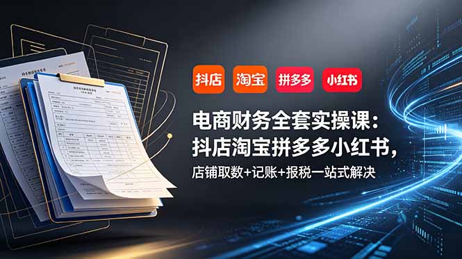 电商财务全套实操课：抖店淘宝拼多多小红书，店铺取数+记账+报税一站式解决青祥项目库-闲云创业网-老谢轻创网-中创网-福缘网-冒泡网-资源之家-魔方项目库青祥项目库
