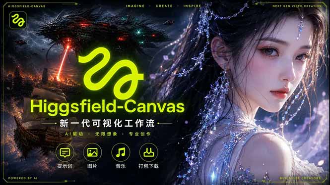 Higgsfield Canvas AI视频制作详解，节点式工作流搭建，重构新式视频创作完整教程青祥项目库-闲云创业网-老谢轻创网-中创网-福缘网-冒泡网-资源之家-魔方项目库青祥项目库