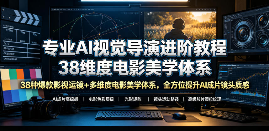 专业AI视觉导演进阶教程，38种爆款影视运镜+多维度电影美学体系，全方位提升AI成片高级感与镜头质感青祥项目库-闲云创业网-老谢轻创网-中创网-福缘网-冒泡网-资源之家-魔方项目库青祥项目库