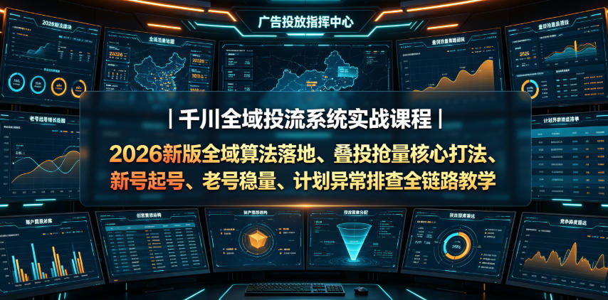 千川全域投流系统实战课程｜2026新版全域算法落地、叠投抢量核心打法、新号起号、老号稳量、计划异常排查全链路教学青祥项目库-闲云创业网-老谢轻创网-中创网-福缘网-冒泡网-资源之家-魔方项目库青祥项目库