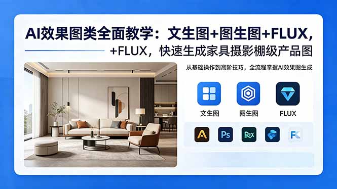 AI效果图类全面教学：文生图+图生图+FLUX，快速生成家具摄影棚级产品图青祥项目库-闲云创业网-老谢轻创网-中创网-福缘网-冒泡网-资源之家-魔方项目库青祥项目库