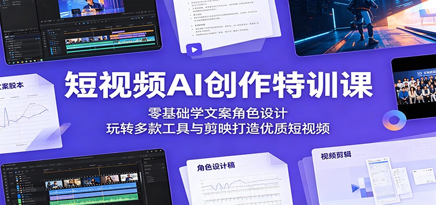 短视频AI创作特训课：零基础学文案角色设计，玩转多款工具与剪映打造优质短视频青祥项目库-闲云创业网-老谢轻创网-中创网-福缘网-冒泡网-资源之家-魔方项目库青祥项目库