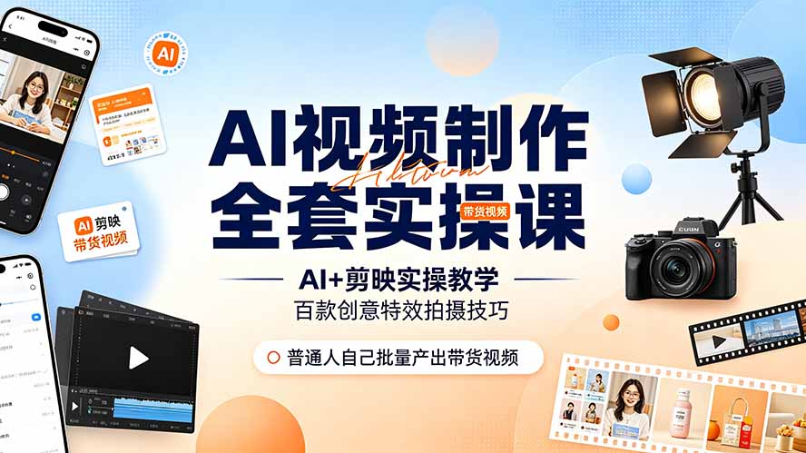 AI视频制作全套实操课，多款AI工具搭配剪映教学，百种特效运镜拍摄实操，抖音账号带货运营全覆盖青祥项目库-闲云创业网-老谢轻创网-中创网-福缘网-冒泡网-资源之家-魔方项目库青祥项目库