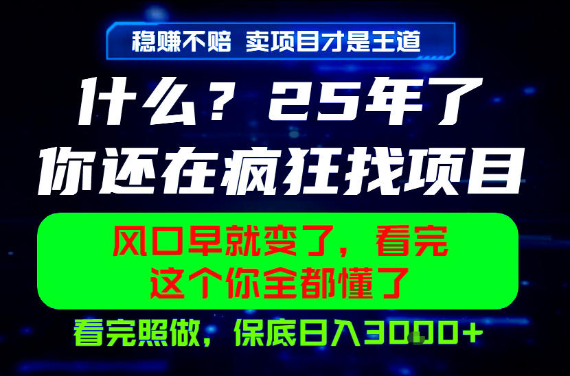 26年，请不要疯狂的找项目做了！卖项目才是真的稳賺不赔，看完照做，保底日入1k+【揭秘】青祥项目库-闲云创业网-老谢轻创网-中创网-福缘网-冒泡网-资源之家-魔方项目库青祥项目库