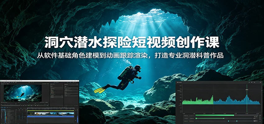洞穴潜水探险短视频创作课：从软件基础角色建模到动画跟踪渲染，打造专业洞潜科普作品青祥项目库-闲云创业网-老谢轻创网-中创网-福缘网-冒泡网-资源之家-魔方项目库青祥项目库