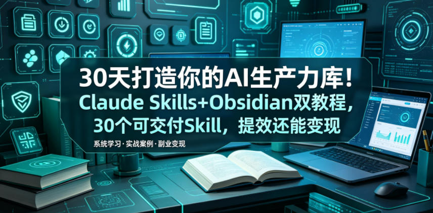 30天打造你的AI生产力库！Claude Skills+Obsidian 双教程，30 个可交付 Skill，提效还能变现青祥项目库-闲云创业网-老谢轻创网-中创网-福缘网-冒泡网-资源之家-魔方项目库青祥项目库