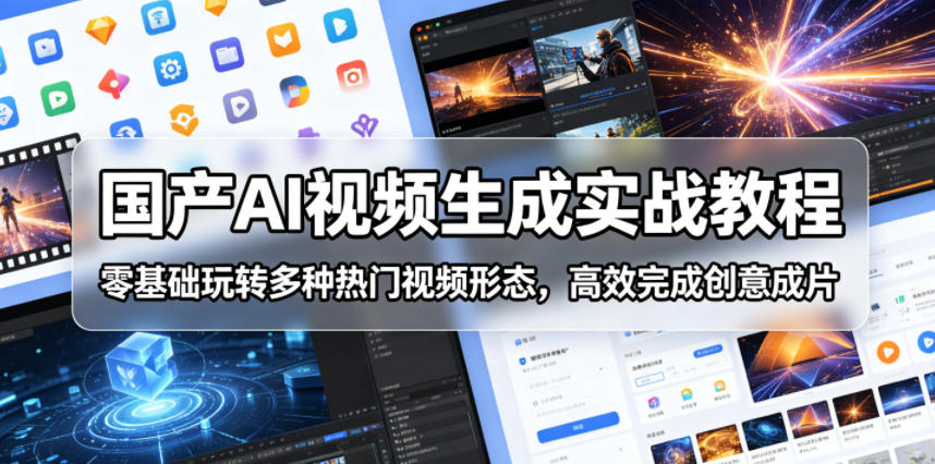 国产AI视频生成实战教程，零基础玩转多种热门视频形态，高效完成创意成片青祥项目库-闲云创业网-老谢轻创网-中创网-福缘网-冒泡网-资源之家-魔方项目库青祥项目库