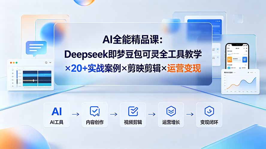 AI全能精品课：Deepseek即梦豆包可灵全工具教学×20+实战案例×剪映剪辑×运营变现青祥项目库-闲云创业网-老谢轻创网-中创网-福缘网-冒泡网-资源之家-魔方项目库青祥项目库