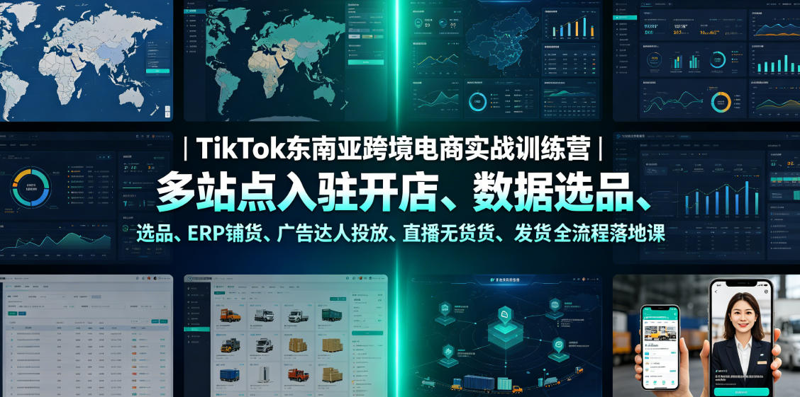 TikTok东南亚跨境电商实战训练营｜多站点入驻开店、数据选品、ERP铺货、广告达人投放、直播无货源发货全流程落地课青祥项目库-闲云创业网-老谢轻创网-中创网-福缘网-冒泡网-资源之家-魔方项目库青祥项目库