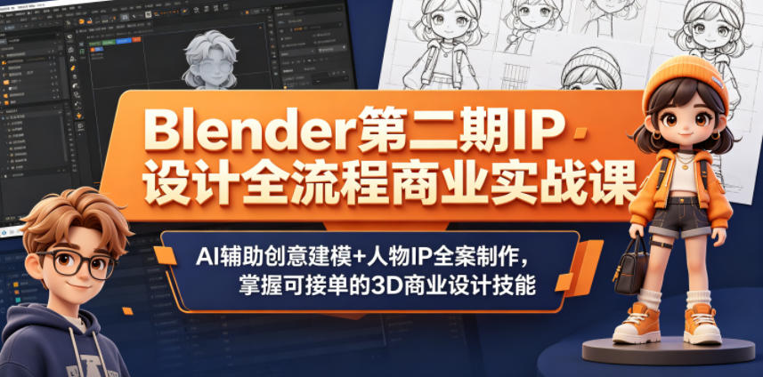Blender第二期IP设计全流程商业实战课，AI辅助创意建模+人物IP全案制作，掌握可接单的3D商业设计技能青祥项目库-闲云创业网-老谢轻创网-中创网-福缘网-冒泡网-资源之家-魔方项目库青祥项目库
