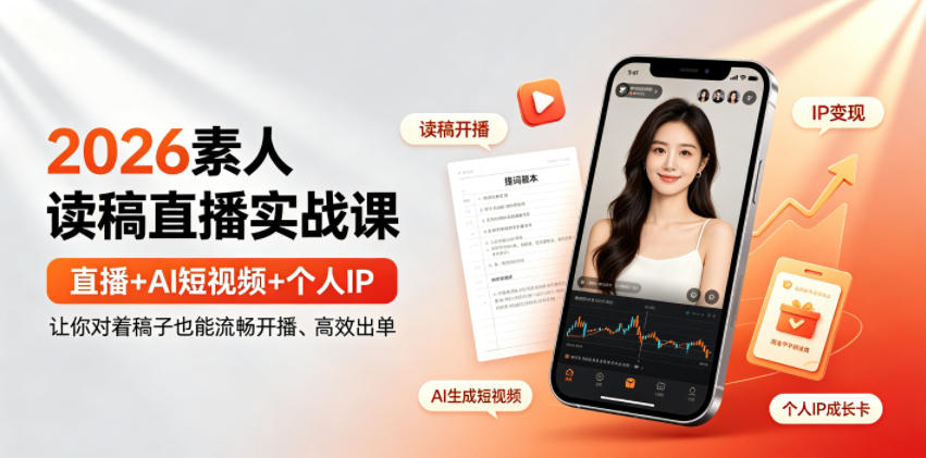 2026素人读稿直播实战课｜直播+AI短视频+个人IP，让你对着稿子也能流畅开播、高效出单青祥项目库-闲云创业网-老谢轻创网-中创网-福缘网-冒泡网-资源之家-魔方项目库青祥项目库