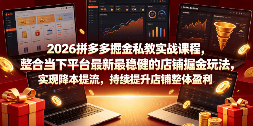 2026拼多多掘金私教实战课程，整合当下平台最新最稳健的店铺掘金玩法，实现降本提流，持续提升店铺整体盈利青祥项目库-闲云创业网-老谢轻创网-中创网-福缘网-冒泡网-资源之家-魔方项目库青祥项目库