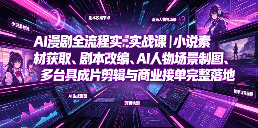 AI漫剧全流程实战课｜小说素材获取、剧本改编、AI人物场景制图、多工具成片剪辑、平台付费变现与商业接单完整落地青祥项目库-闲云创业网-老谢轻创网-中创网-福缘网-冒泡网-资源之家-魔方项目库青祥项目库