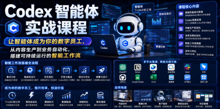 Codex智能体实战课程，让智能体成为你的数字员工，从内容生产到业务自动化，搭建可持续运行的智能工作流青祥项目库-闲云创业网-老谢轻创网-中创网-福缘网-冒泡网-资源之家-魔方项目库青祥项目库