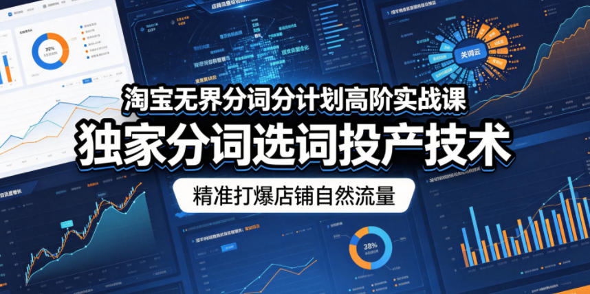 淘宝无界分词分计划高阶实战课，独家分词选词投产技术，精准打爆店铺自然流量青祥项目库-闲云创业网-老谢轻创网-中创网-福缘网-冒泡网-资源之家-魔方项目库青祥项目库