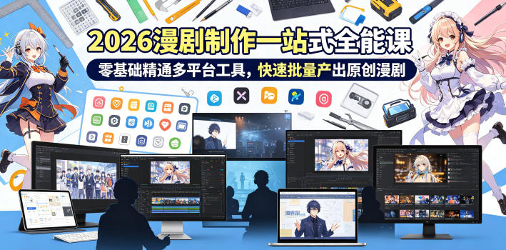 2026 AI漫剧制作一站式全能课，零基础精通多平台工具，快速批量产出原创漫剧青祥项目库-闲云创业网-老谢轻创网-中创网-福缘网-冒泡网-资源之家-魔方项目库青祥项目库