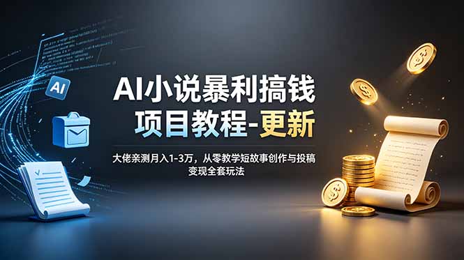 AI小说暴利搞钱项目教程-更新，大佬亲测月入1-3万，从零教学短故事创作与投稿变现全套玩法青祥项目库-闲云创业网-老谢轻创网-中创网-福缘网-冒泡网-资源之家-魔方项目库青祥项目库