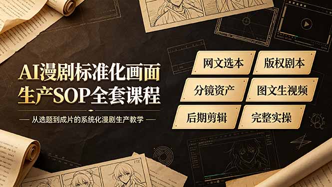 AI漫剧标准化画面生产SOP全套课程，网文选本版权剧本分镜资产全覆盖，图文生视频后期剪辑完整实操教学青祥项目库-闲云创业网-老谢轻创网-中创网-福缘网-冒泡网-资源之家-魔方项目库青祥项目库