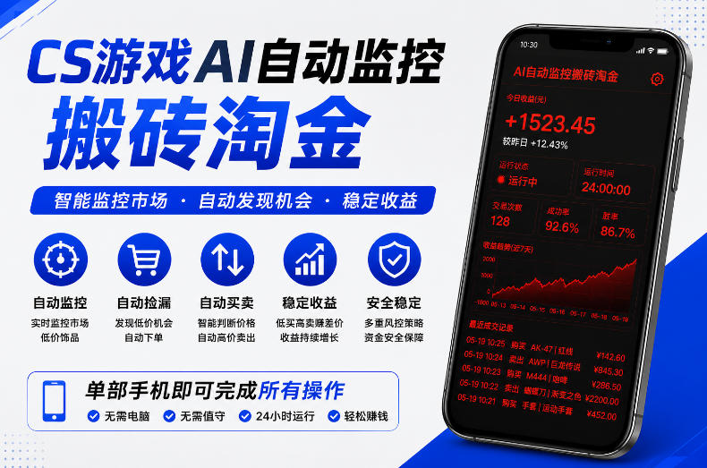 CS游戏AI自动监控搬砖淘金，稳定运行多年，支持任何形式验证，日入300+【揭秘】青祥项目库-闲云创业网-老谢轻创网-中创网-福缘网-冒泡网-资源之家-魔方项目库青祥项目库