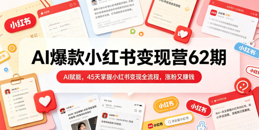 AI爆款小红书变现营62期2026年5月，AI赋能，45天掌握小红书变现全流程，涨粉又賺钱青祥项目库-闲云创业网-老谢轻创网-中创网-福缘网-冒泡网-资源之家-魔方项目库青祥项目库