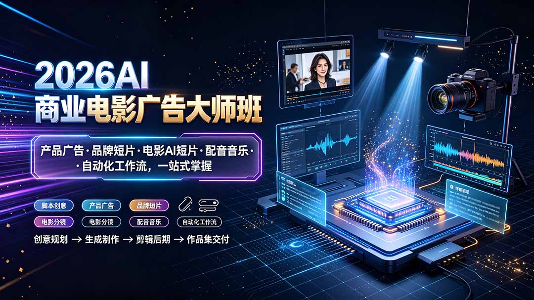 2026AI商业电影广告大师班:产品广告·品牌短片·电影AI短片·配音音乐·自动化工作流,一站式掌握青祥项目库-闲云创业网-老谢轻创网-中创网-福缘网-冒泡网-资源之家-魔方项目库青祥项目库