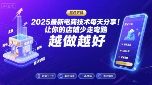 2025-2026最新电商技术每天分享，让你的店铺少走弯路，越做越好(更新26年07月)青祥项目库-闲云创业网-老谢轻创网-中创网-福缘网-冒泡网-资源之家-魔方项目库青祥项目库