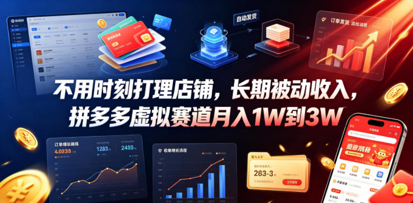 不用时刻打理店铺，长期被动收入，拼多多虚拟赛道月入1W到3W【揭秘】青祥项目库-闲云创业网-老谢轻创网-中创网-福缘网-冒泡网-资源之家-魔方项目库青祥项目库