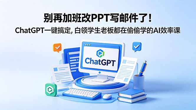 别再加班改PPT写邮件了！ChatGPT一键搞定，白领学生老板都在偷偷学的AI效率课青祥项目库-闲云创业网-老谢轻创网-中创网-福缘网-冒泡网-资源之家-魔方项目库青祥项目库