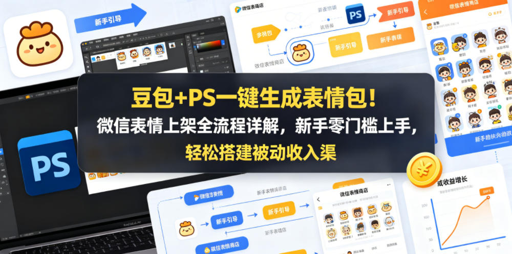 豆包+PS一键生成表情包！微信表情上架全流程详解，新手零门槛上手，轻松搭建被动收入渠道青祥项目库-闲云创业网-老谢轻创网-中创网-福缘网-冒泡网-资源之家-魔方项目库青祥项目库
