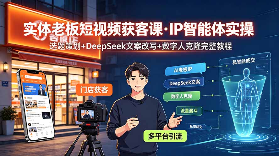 实体老板短视频获客课·IP智能体实操｜选题策划+DeepSeek文案改写+数字人克隆完整教程青祥项目库-闲云创业网-老谢轻创网-中创网-福缘网-冒泡网-资源之家-魔方项目库青祥项目库