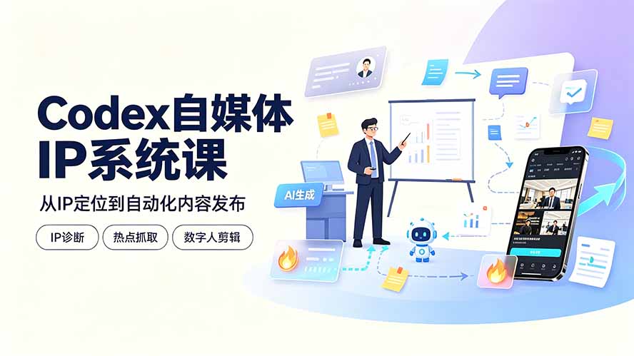 Codex自媒体IP系统课：IP诊断/热点抓取/IP蒸馏 Skill，爆款复刻数字人多平台自动发布教程青祥项目库-闲云创业网-老谢轻创网-中创网-福缘网-冒泡网-资源之家-魔方项目库青祥项目库