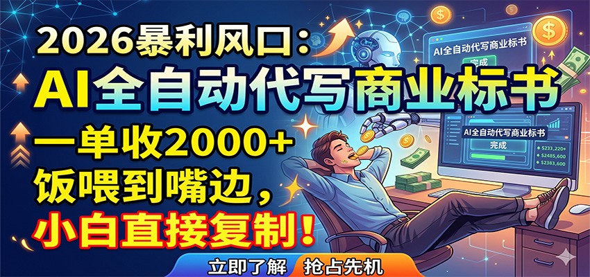 AI全自动代写商业标书，一单收2000+，饭喂到嘴边，小白直接复制青祥项目库-闲云创业网-老谢轻创网-中创网-福缘网-冒泡网-资源之家-魔方项目库青祥项目库