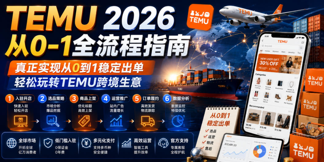 TEMU 2026从0-1全流程指南，真正实现从0到1稳定出单，轻松玩转TEMU跨境生意青祥项目库-闲云创业网-老谢轻创网-中创网-福缘网-冒泡网-资源之家-魔方项目库青祥项目库