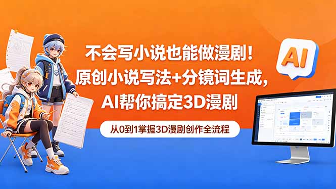 不会写小说也能做漫剧！原创小说写法+分镜词生成，AI帮你搞定3D漫剧青祥项目库-闲云创业网-老谢轻创网-中创网-福缘网-冒泡网-资源之家-魔方项目库青祥项目库